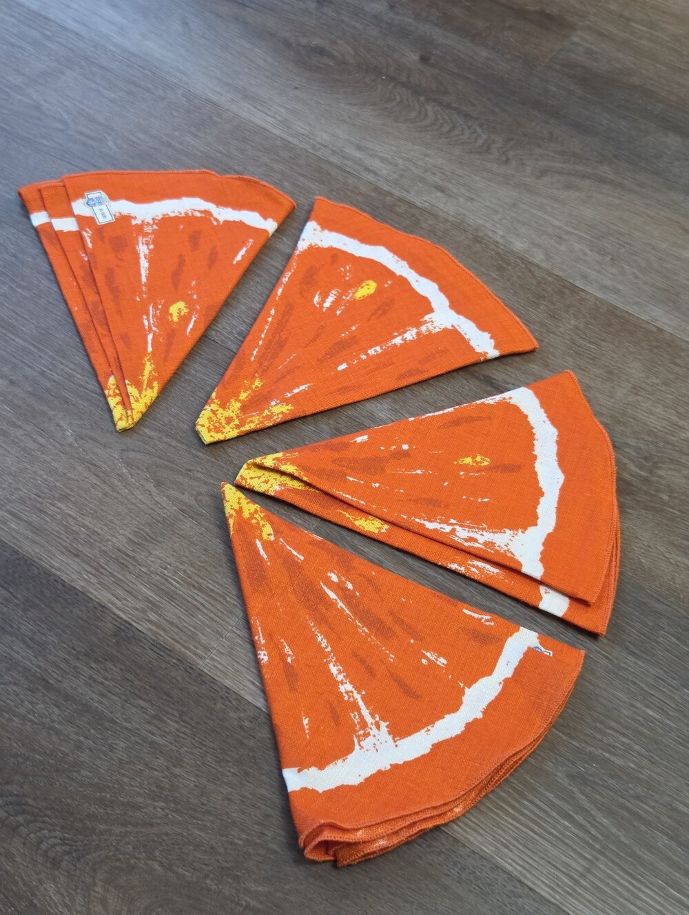 Set of 4 NWOT Vintage 100% Belgium Linen Orange Slice Hankerchief Napkins